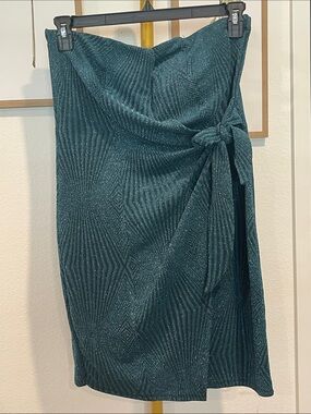 Shimmering Teal Wrap Skirt with Side Tie